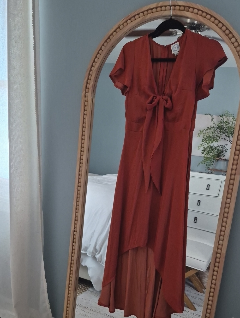 Blue Rain Rust High-Low Tie-Front Dress